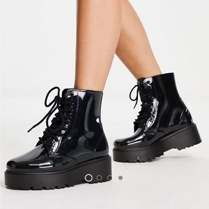 ASOS Lace Up Wellie Boots In Patent Black Size US 6/EU 37 SOLD